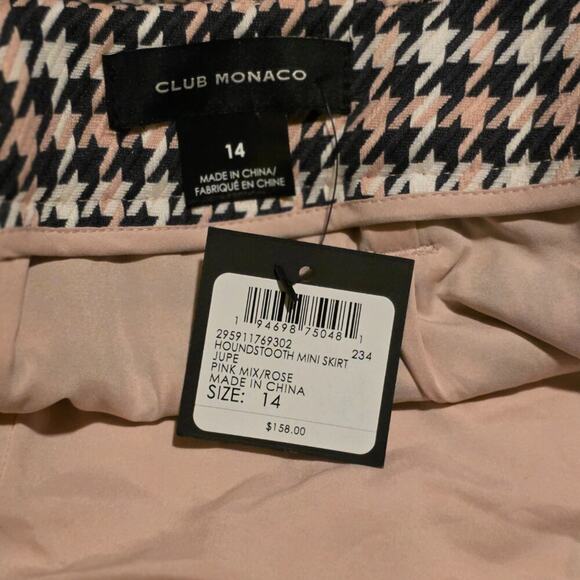 NWT Club Monaco Houndstooth Mini Skirt Sz 14 Pink Black White Belted $158 - Picture 2 of 4